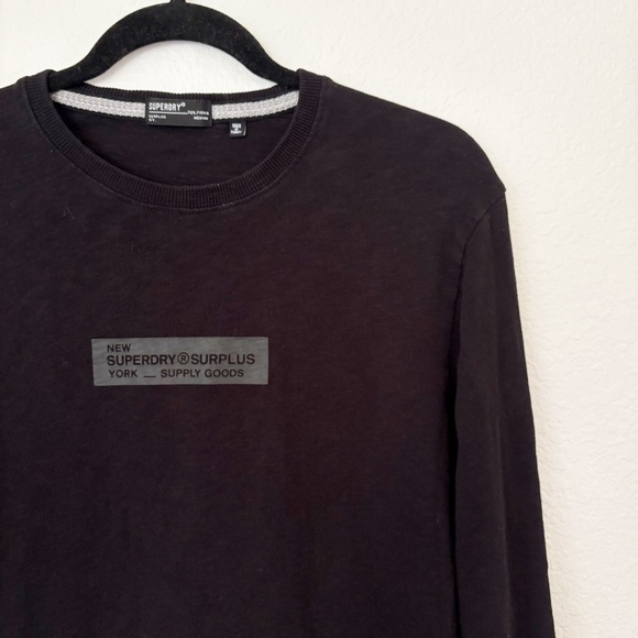 Superdry Surplus Goods Jet Black Graphic Long Sleeve Tee Top Size M - Picture 9 of 14